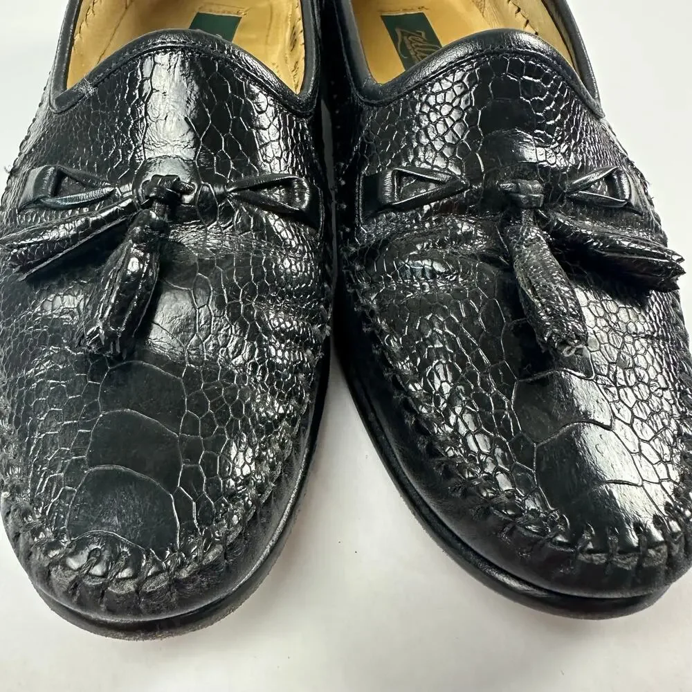Zelli Italia Handcrafted Ostrich Black Leather Tassel Loafers Moc Toe Mens 9.5